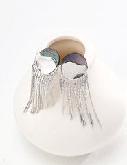 Stylish pearl tassel earring_White Gold
