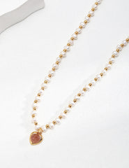 Strawberry Quartz Heart-shaped Pearl Necklace