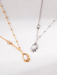 Lava and Mother-of-Pearl Necklace_Vintage Gold