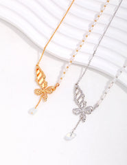 Dancing Butterfly Pearl Necklace_Vintage Gold