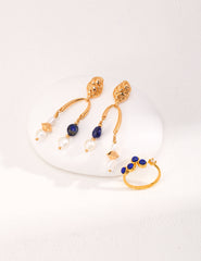 Lapis Stone Earrings_Vintage Gold
