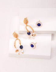 Lapis Stone Earrings_Vintage Gold