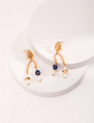 Lapis Stone Earrings_Vintage Gold
