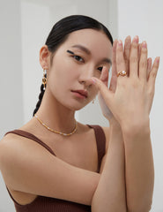 Asymmetric Silver Earrings_Nest Series_Vintage Gold