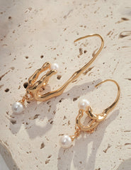 Asymmetric Silver Earrings_Nest Series_Vintage Gold