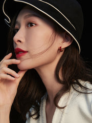 Red Drip Glaze Small Circle Earrings