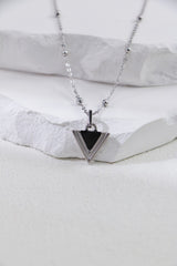Triangle Black Agate Necklace_ Platinum