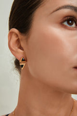 Triangle Black Agate Earrings_Golden