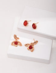 Vintage Red Agate Butterfly Earrings