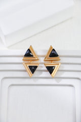 Triangle Black Agate Earrings_Golden