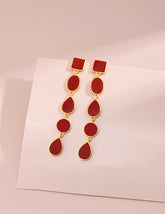 Red Drip Glaze Geometric Long Earrings