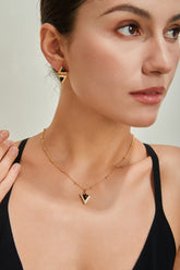 Triangle Black Agate Earrings_Golden