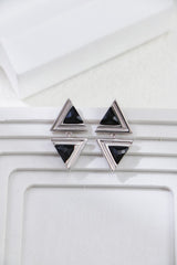 Triangle Black Agate Earrings_Platinum
