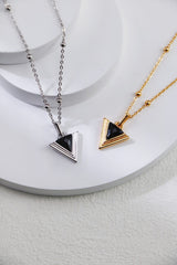 Triangle Black Agate Necklace_ Golden