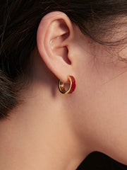 Red Drip Glaze Small Circle Earrings