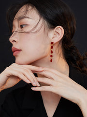 Red Drip Glaze Geometric Long Earrings