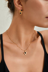 Triangle Black Agate Necklace_ Golden