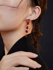 Red Drip Glaze Geometric Long Earrings