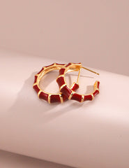 Red Drip Glaze Circle Earrings