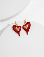 Red Drip Glaze Heart Earrings