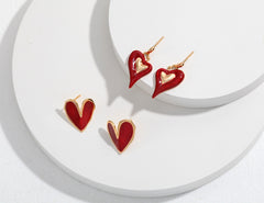 Red Drip Glaze Heart Earrings