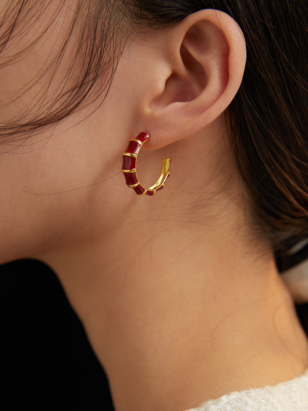 Red Drip Glaze Circle Earrings