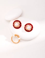 Vintage Red Pearl Earrings