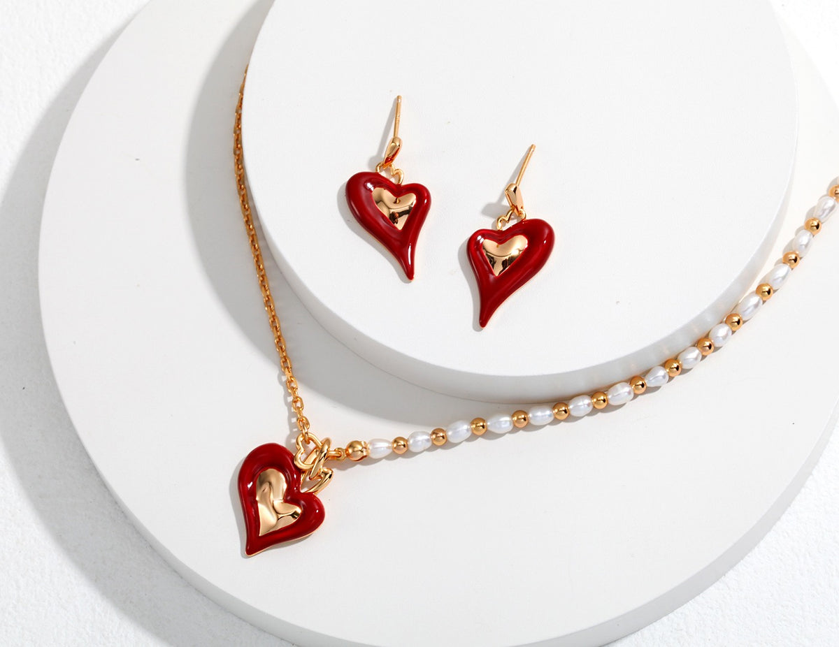 Red Drip Glaze Heart Necklace