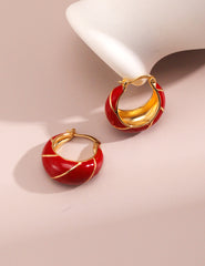 Red Drip Glaze Small Circle Earrings