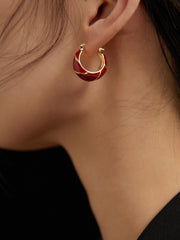 Red Drip Glaze Small Circle Earrings